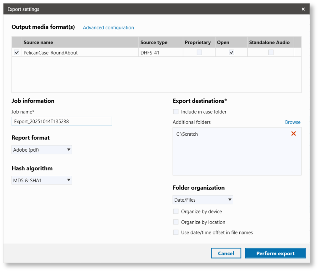 Screenshot of Magnet Witness export settings and the refined format selection process.