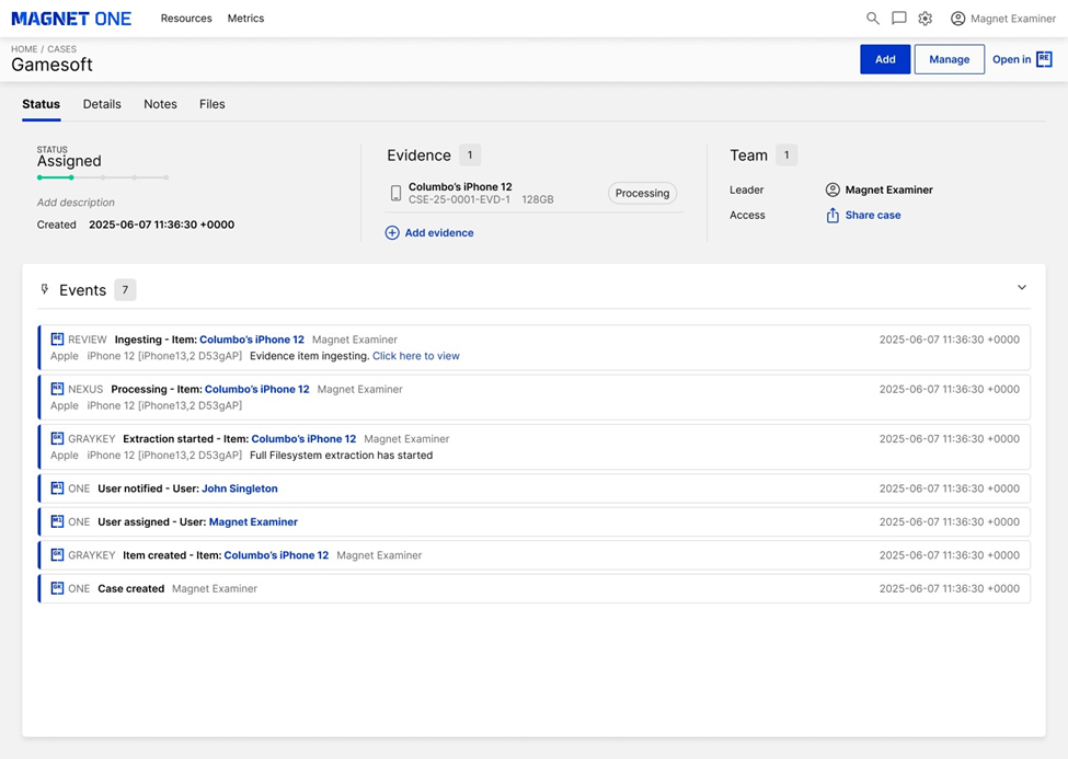 A screenshot of Magnet One Process automatically processing digital forensic artifacts.