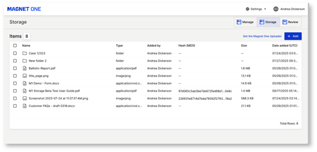 A screenshot of the Magnet One storage tab.